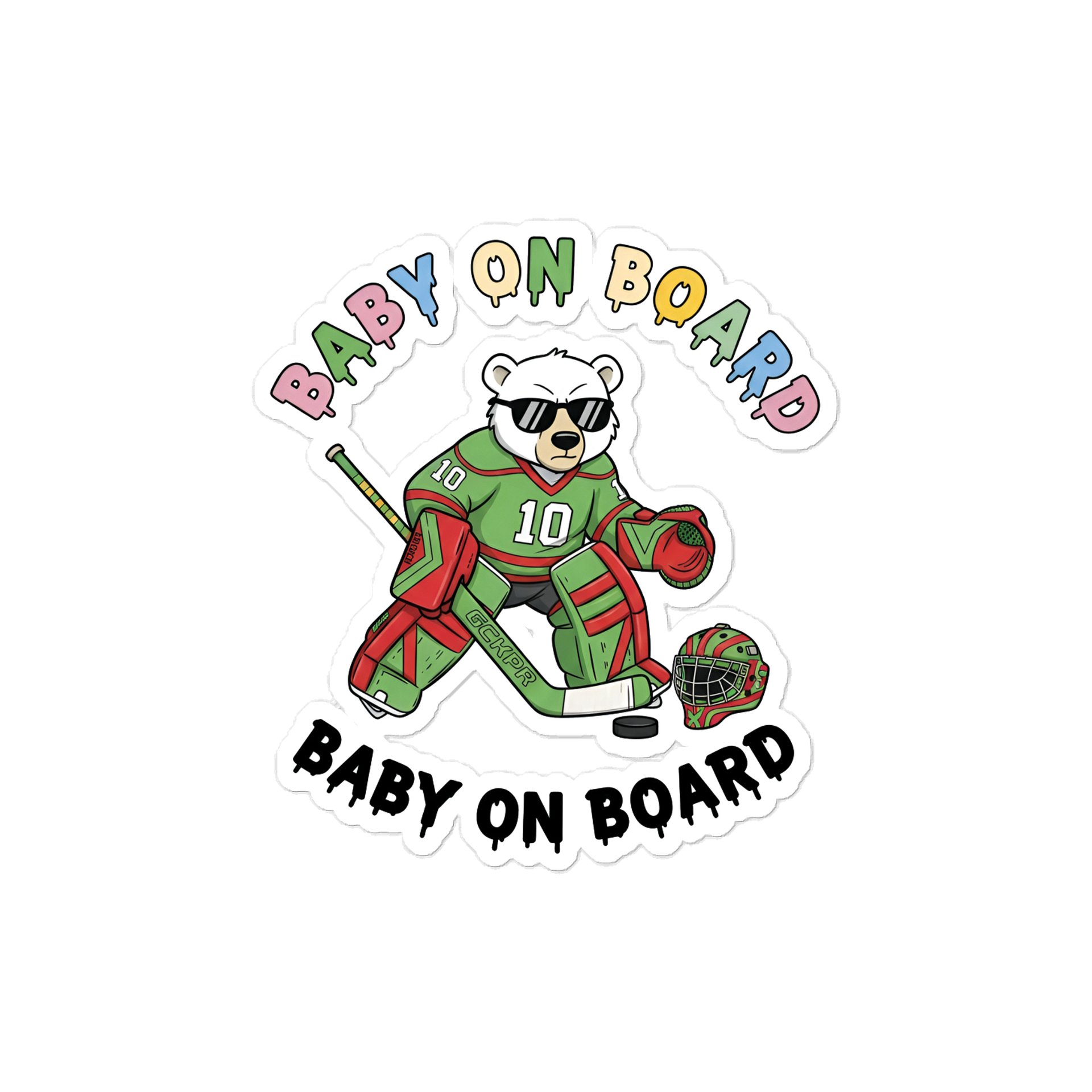 Funny Polar Bear Hockey Baby on Board Sticker - 5x5 Weatherproof Vinyl Car Decal - Premium Sporty Polar Bear Hockey Gift product image (1)