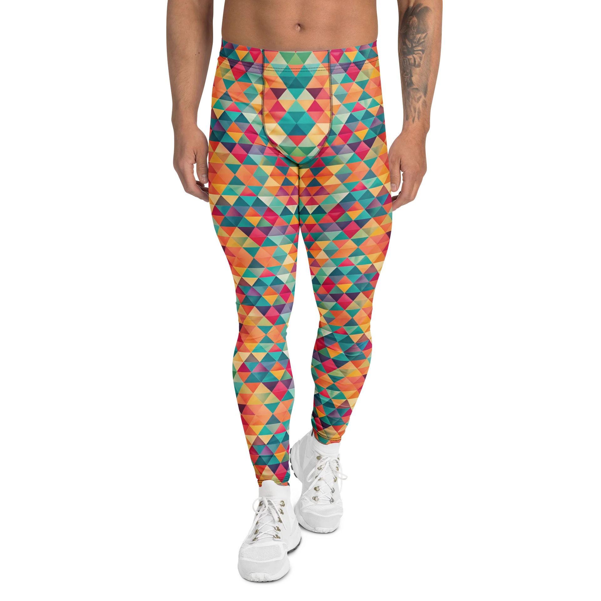 Bold Colorful Geometric Triangles Men's Leggings product image (1)