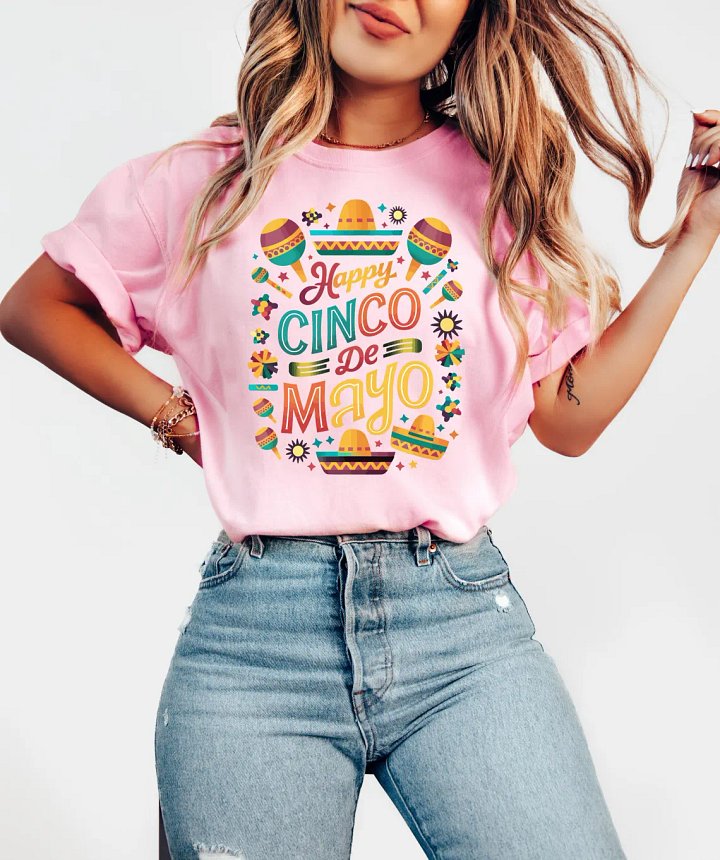 Happy Cinco de Mayo Shirt - Colorful Mexican Fiesta Maracas & Sombrero Tee product image (1)