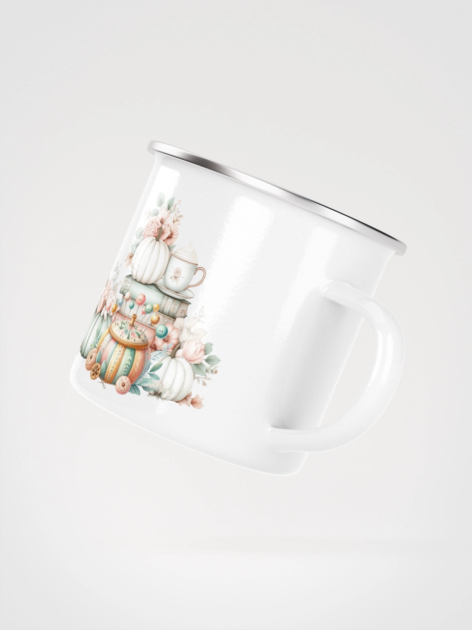 Autumnal Delights Pins Patterns Purrs Coffee Enamel Mug product image (3)
