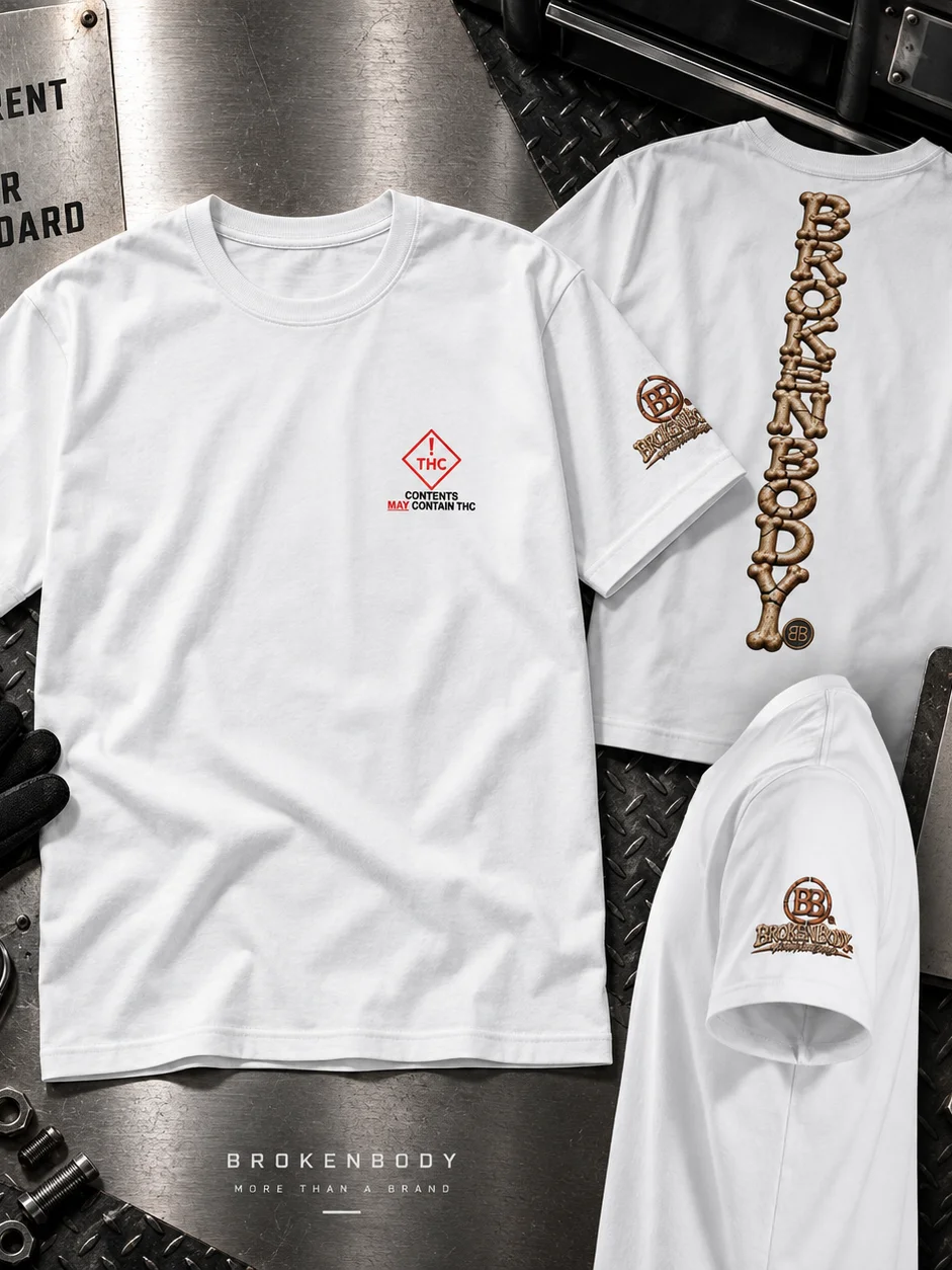 Funny THC Warning Shirt — Contents May Contain THC Spine Graphic Tee | Broken Body™ product image (1)