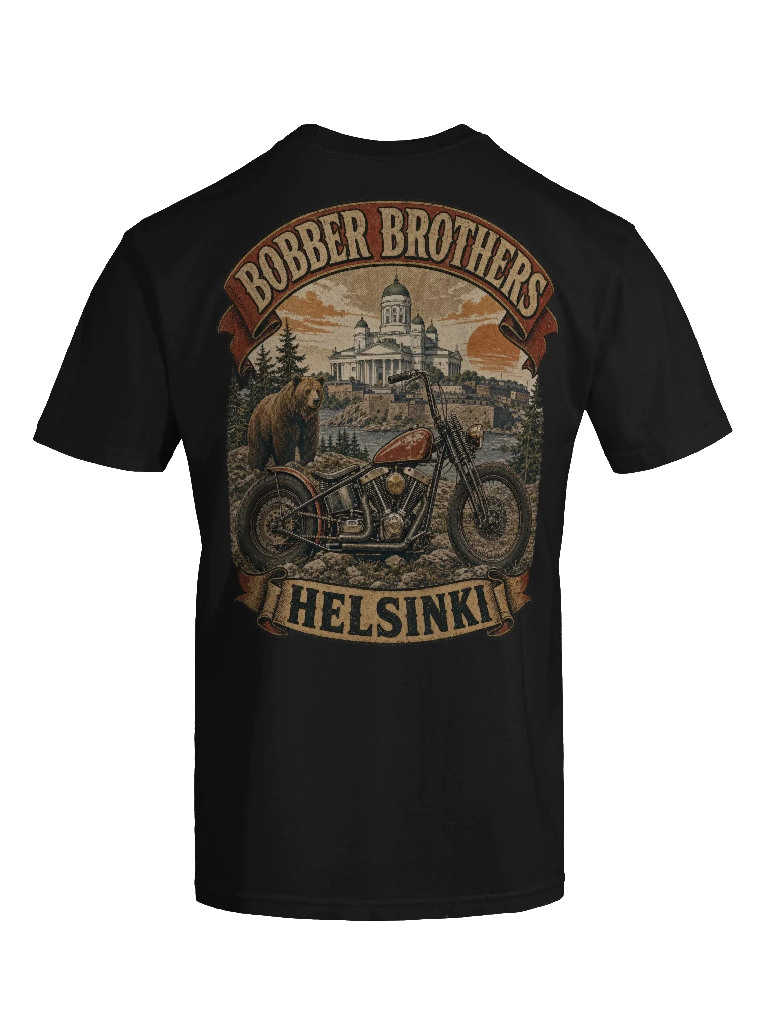 Helsinki motorcycle t-shirt design by Bobber Brothers