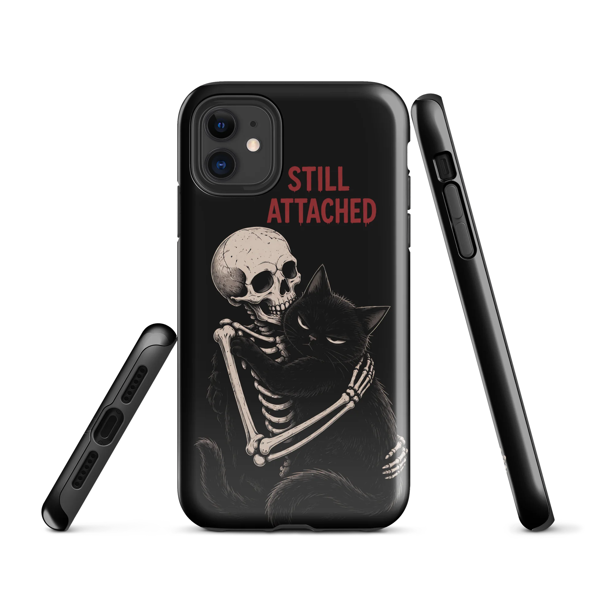 Still Attached — Gothic Skeleton & Black Cat Phone Case product image (1)