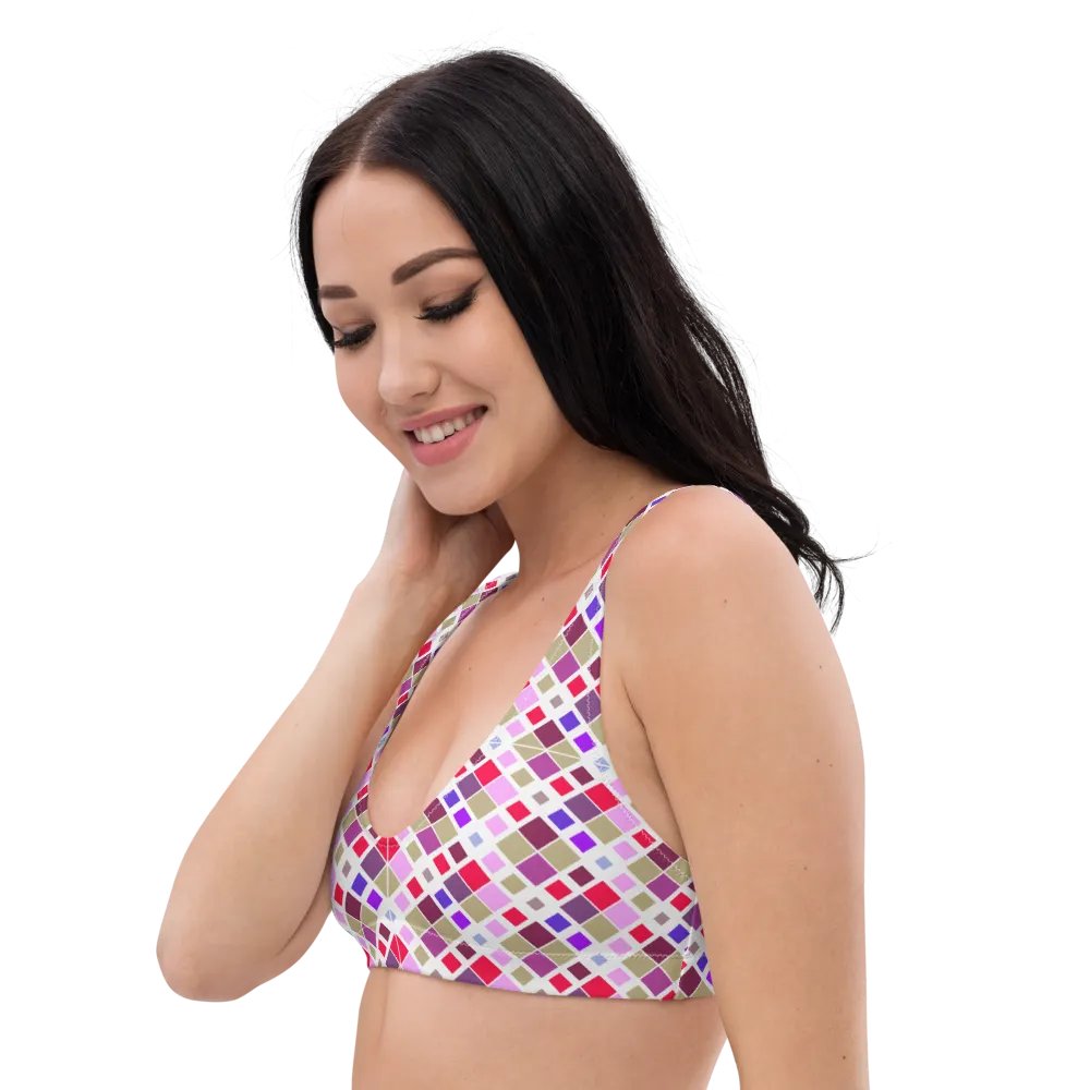 Colorful Square Pattern Design Padded Bikini Top - V2 product image (5)