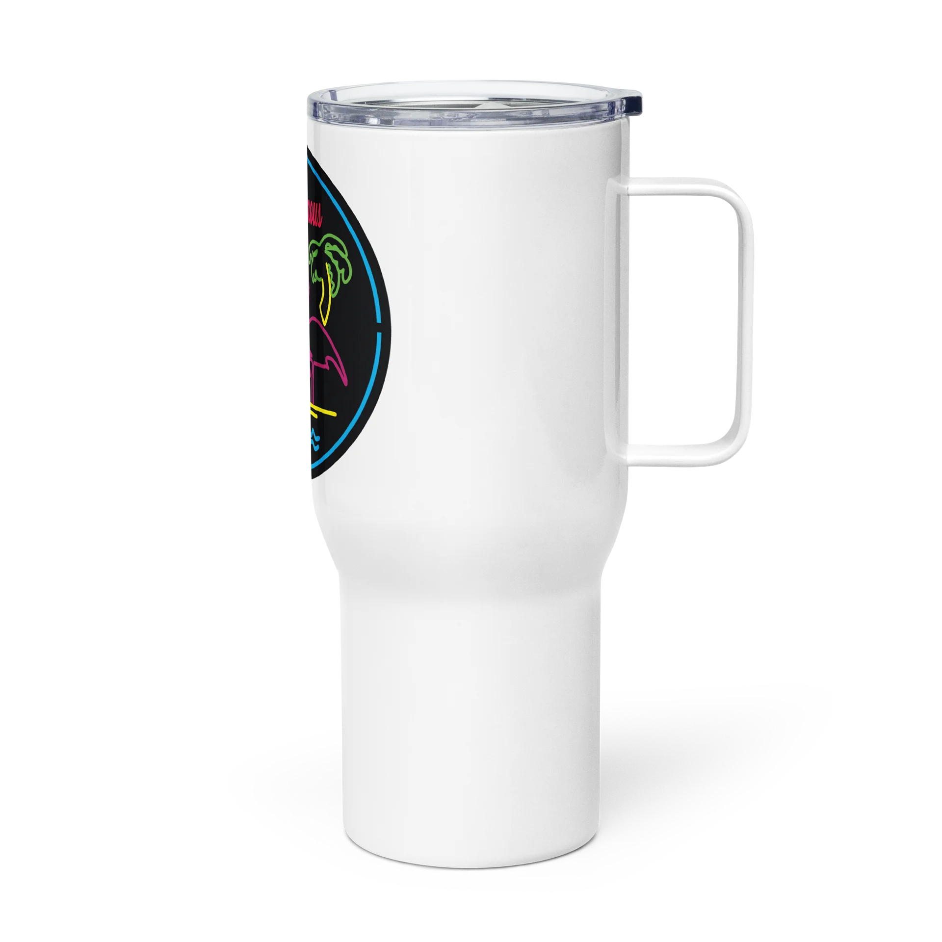 Elbo Room World Famous Neon Flamingo Travel Tumbler with Handle | White product image (4)