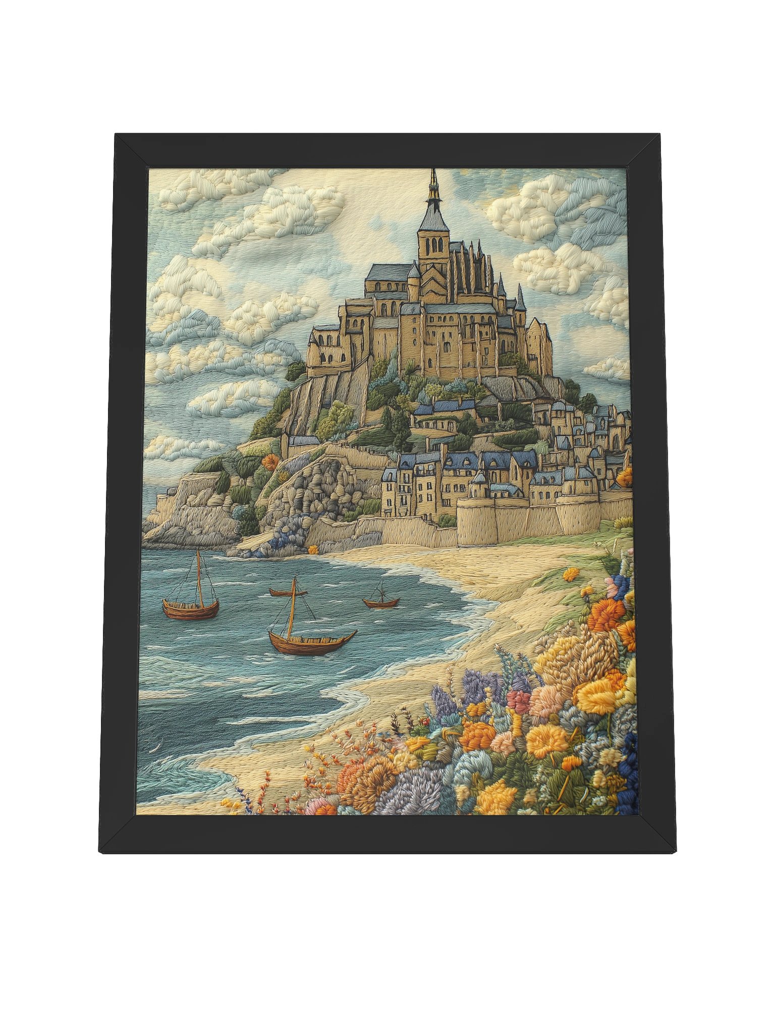 A Dream of Mont Saint-Michel | Embroidery-Style Wall Art — Framed Print product image (4)