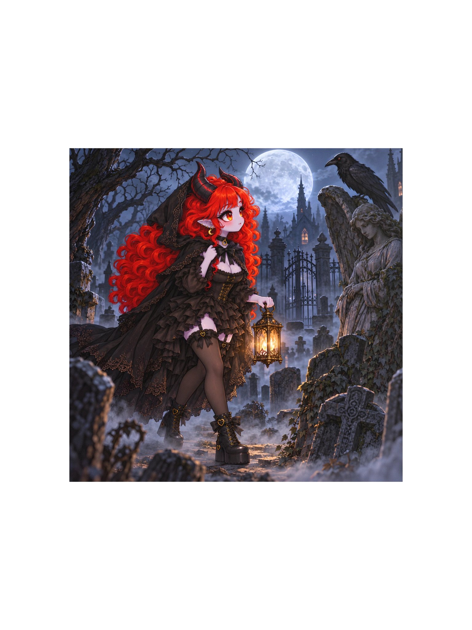 Moonlit Gothic Lantern Girl Poster product image (2)