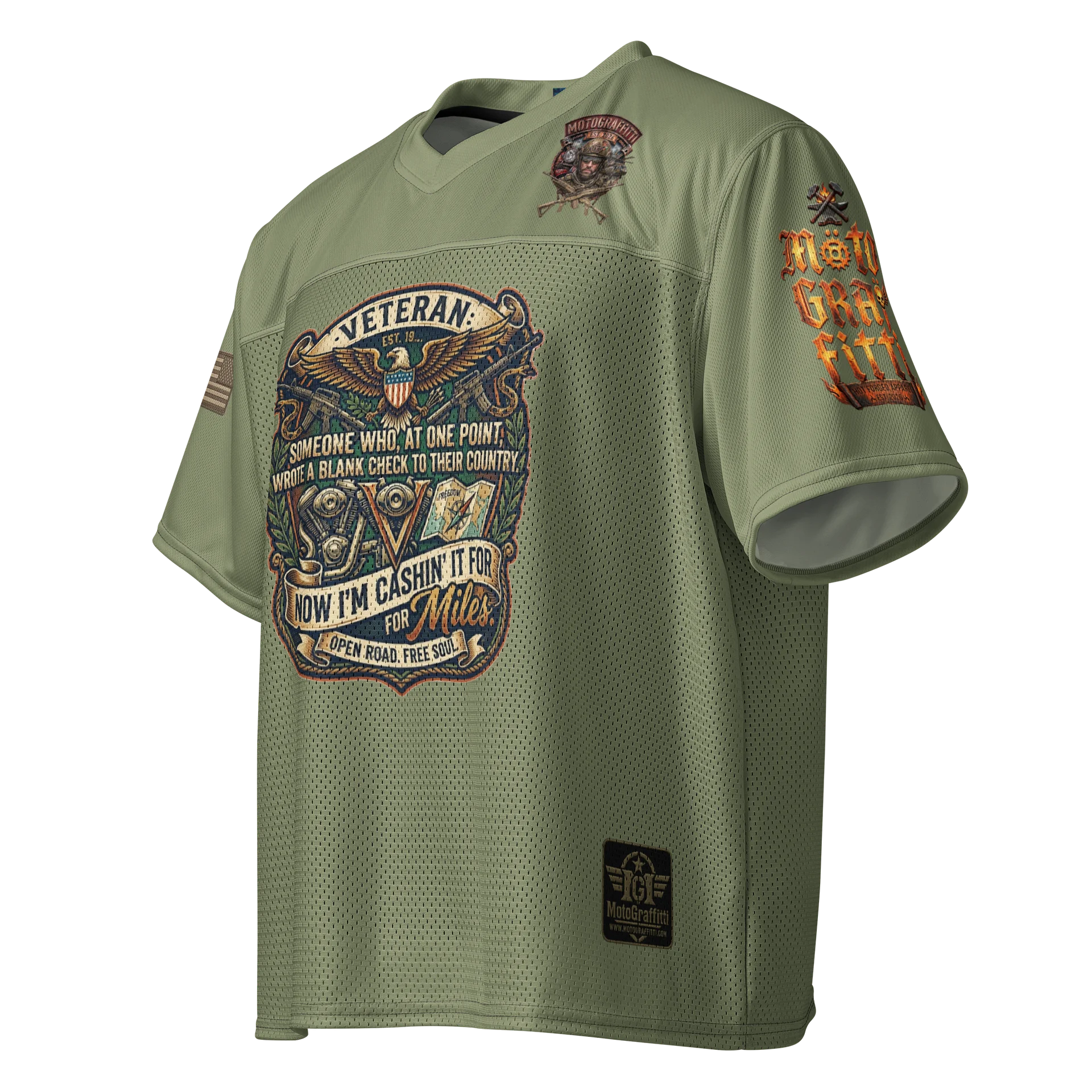 MötoGraffitti Veterans OD Green Football Jersey product image (3)