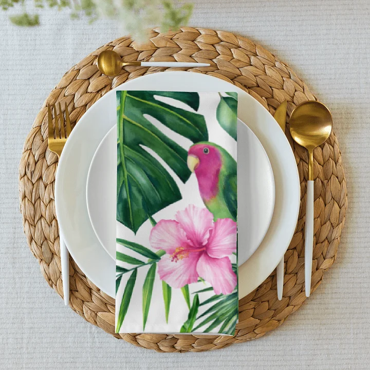 Tropical Parrot & Orchid Cloth Napkins (Set of 4) – 20"x20", Soft Broadcloth, Vibrant Botanical Print product image (1)