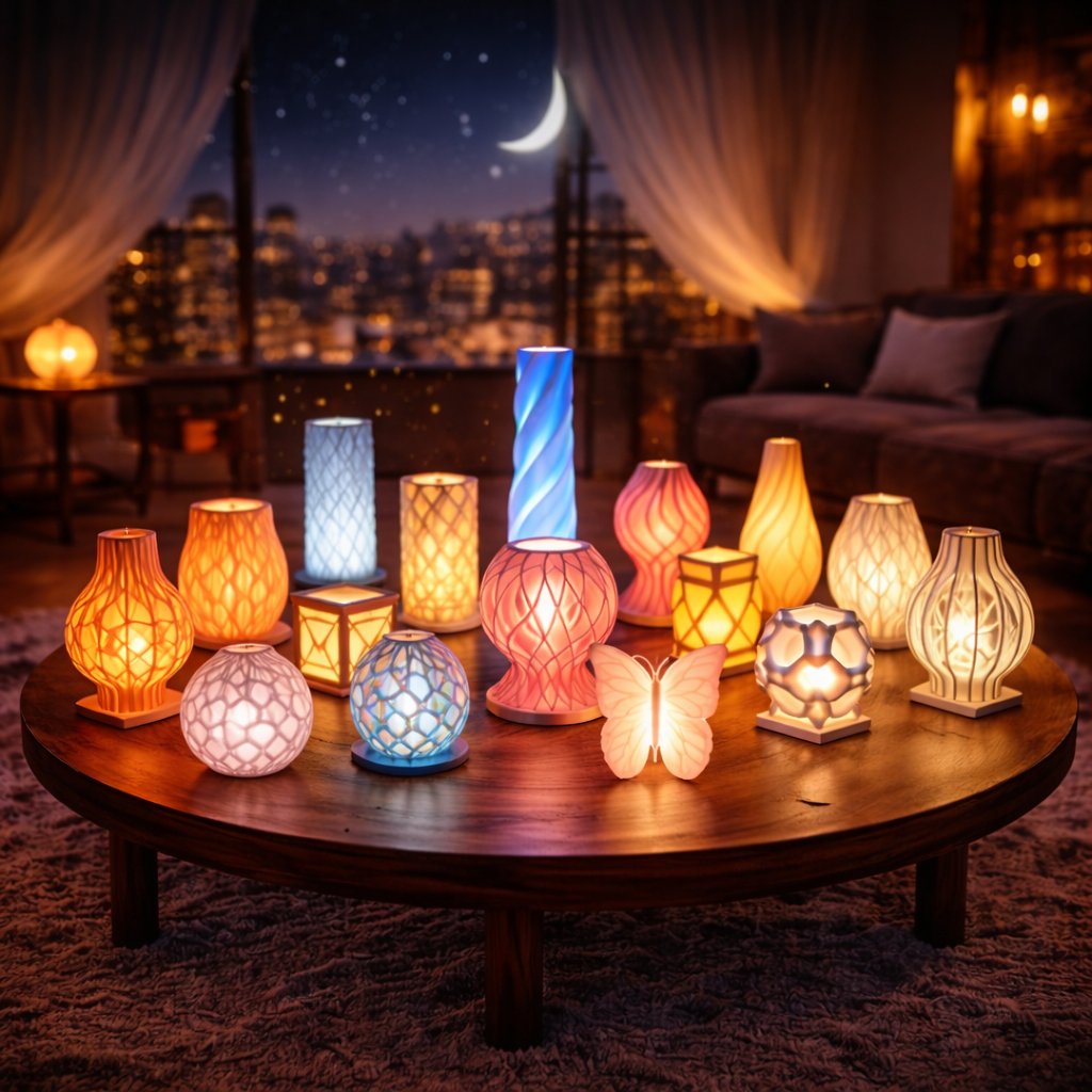 200 Lamp STL Files Bundle for 3D Printing | LED Night Light Designs | Modern Lampshade STL | Commercial Use | Cura & Prusa Ready | Home Decor Lights product image (2)