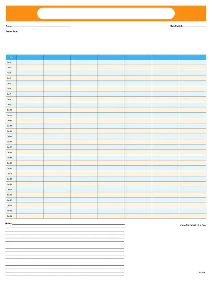 30 Day Blank Planner With 7 Columns and Notes product image (1)