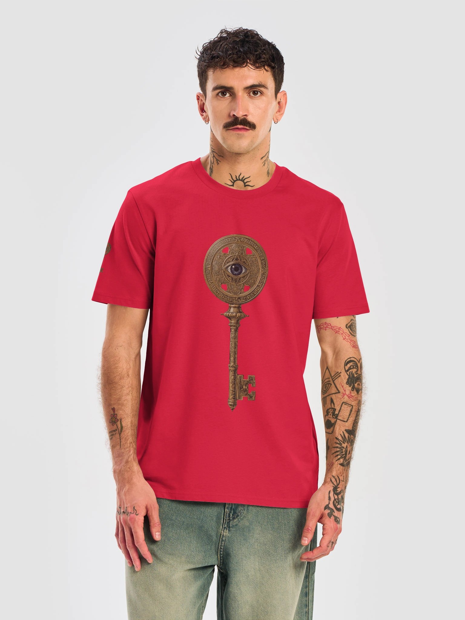 The Gatekeeper’s Key – Red Active Sigil Edition (Front + Right Sleeve Print) product image (5)