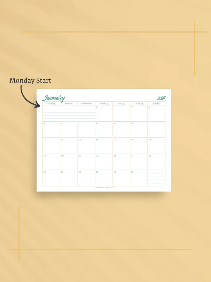 Sunshine Skies 2026 Calendar - Single Page per Month, Monday Start, Letter Size product image (2)