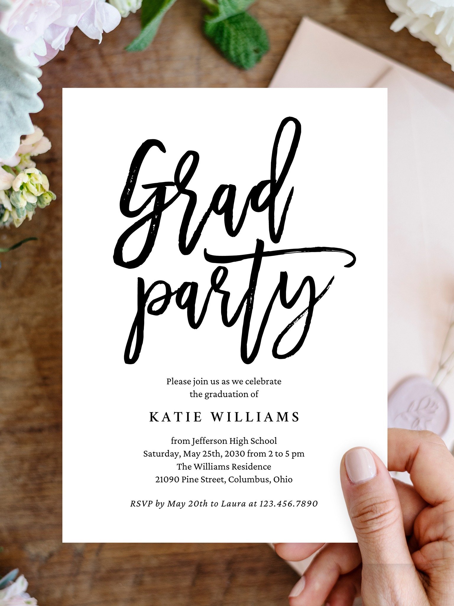 Brushed Charm Grad Party Invitation Canva Template BCC product image (1)