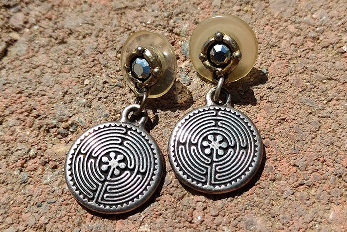 Vintage Silver Goddess Maze Design Earrings product image (2)