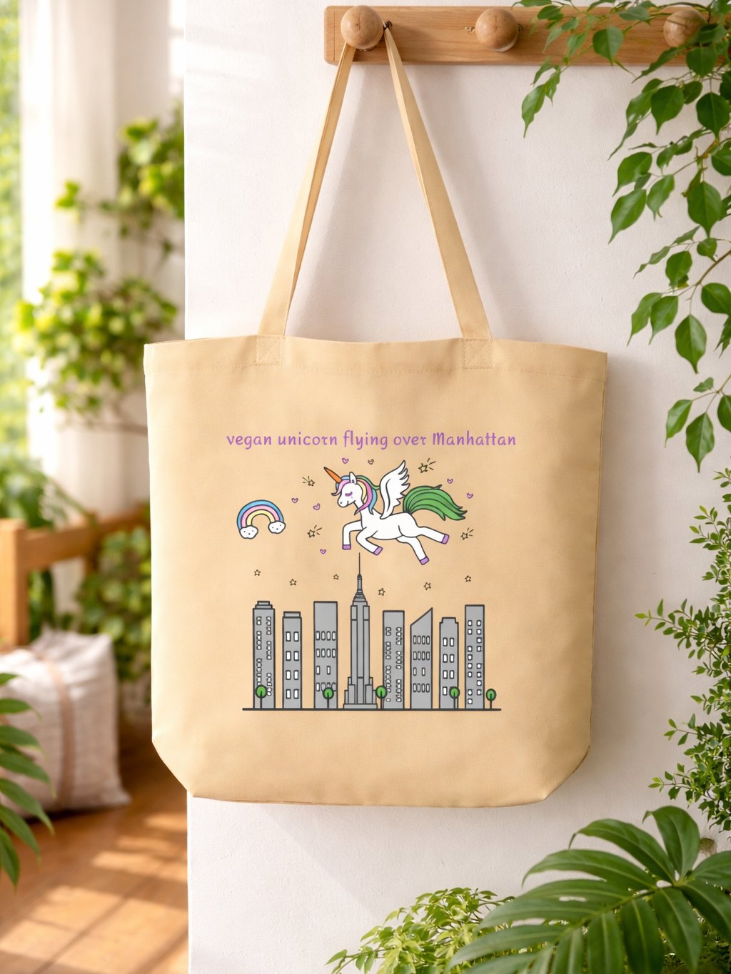 Vegan Unicorn Flying Over Manhattan - Organic Tote Bag product image (1)