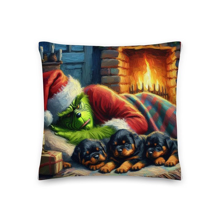 Cozy Grinch & Rottweiler Puppies Christmas Premium Pillow product image (1)