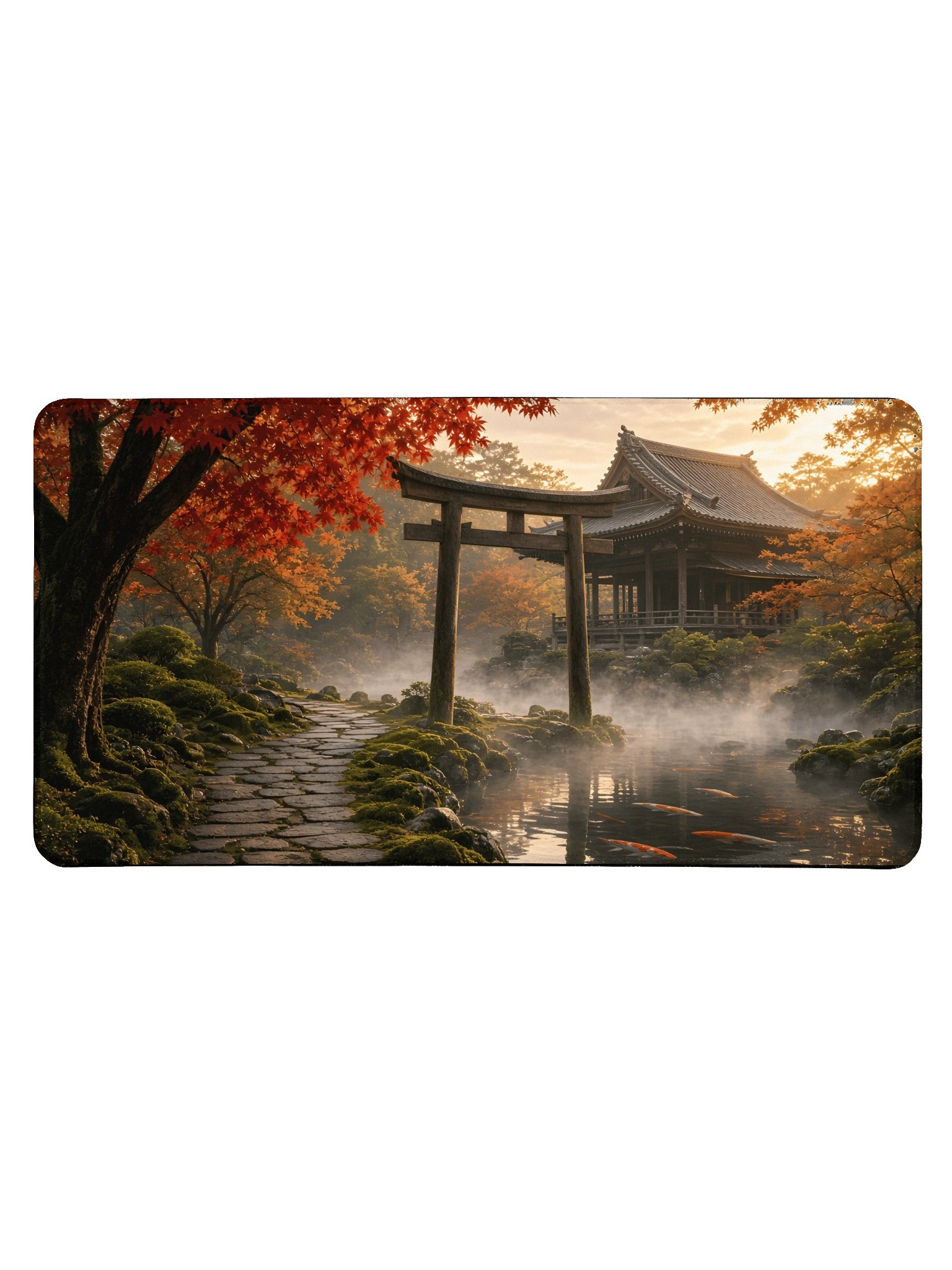 Japanese Torii Gate Autumn Garden Desk Mat 15.5" x 31.5" | Aesthetic Asian Landscape Extended Mouse Pad product image (1)