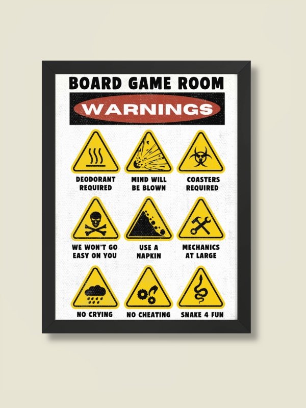 Funny Warnings and Rules Board Game Room Poster - FRAMED product image (1)