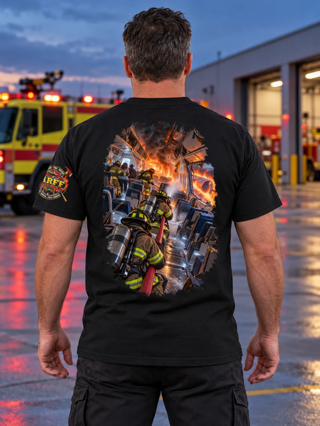 Hot Arrival. Cold Landing. ARFF Firefighter T-Shirt | FLAT OUT BROKEN™ product image (2)