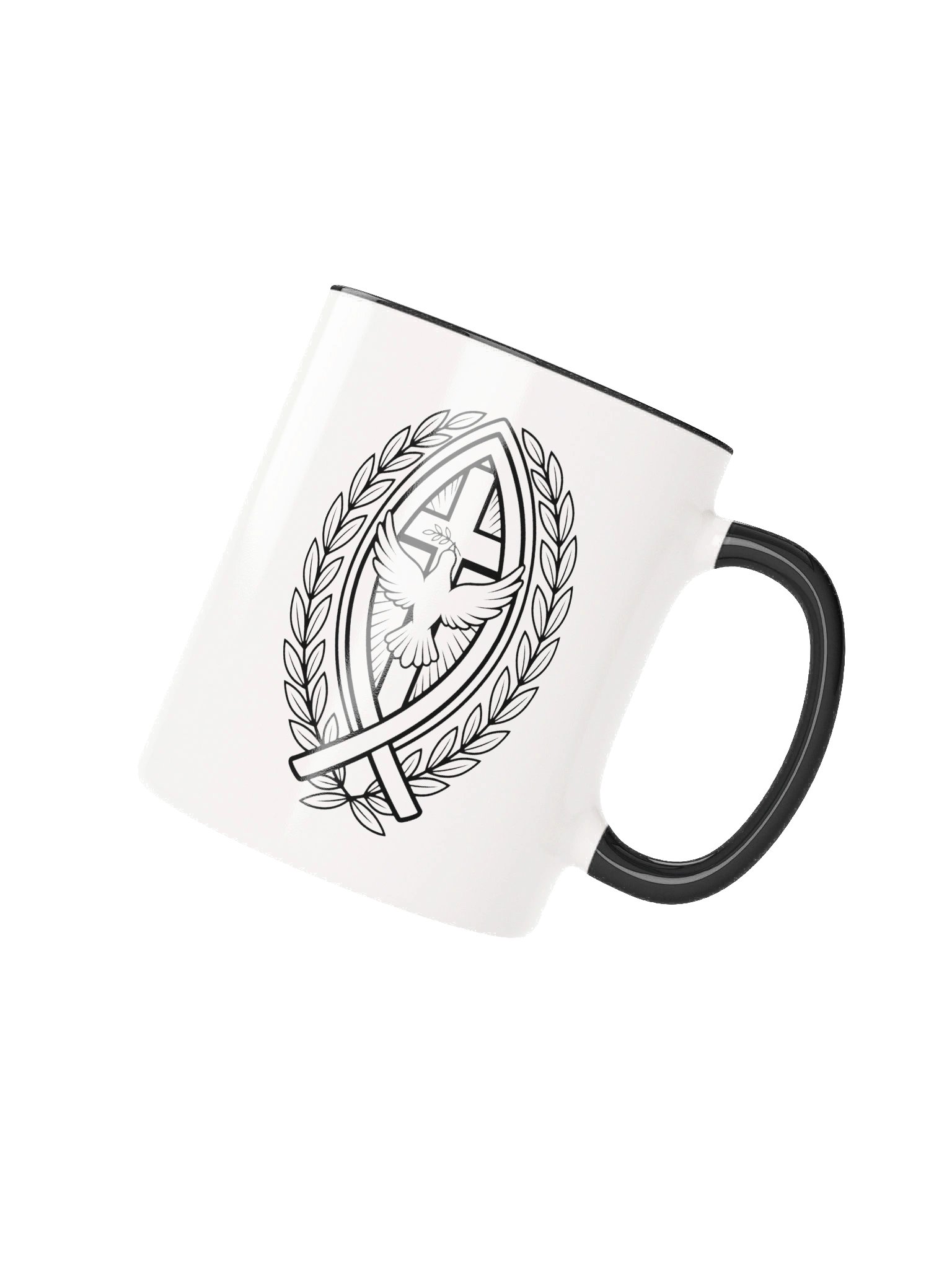 Christian Symbols Mug, Ichthus Cross Dove Olive Branch Design, Faith-Based Gift, 11oz Ceramic Coffee Cup product image (2)