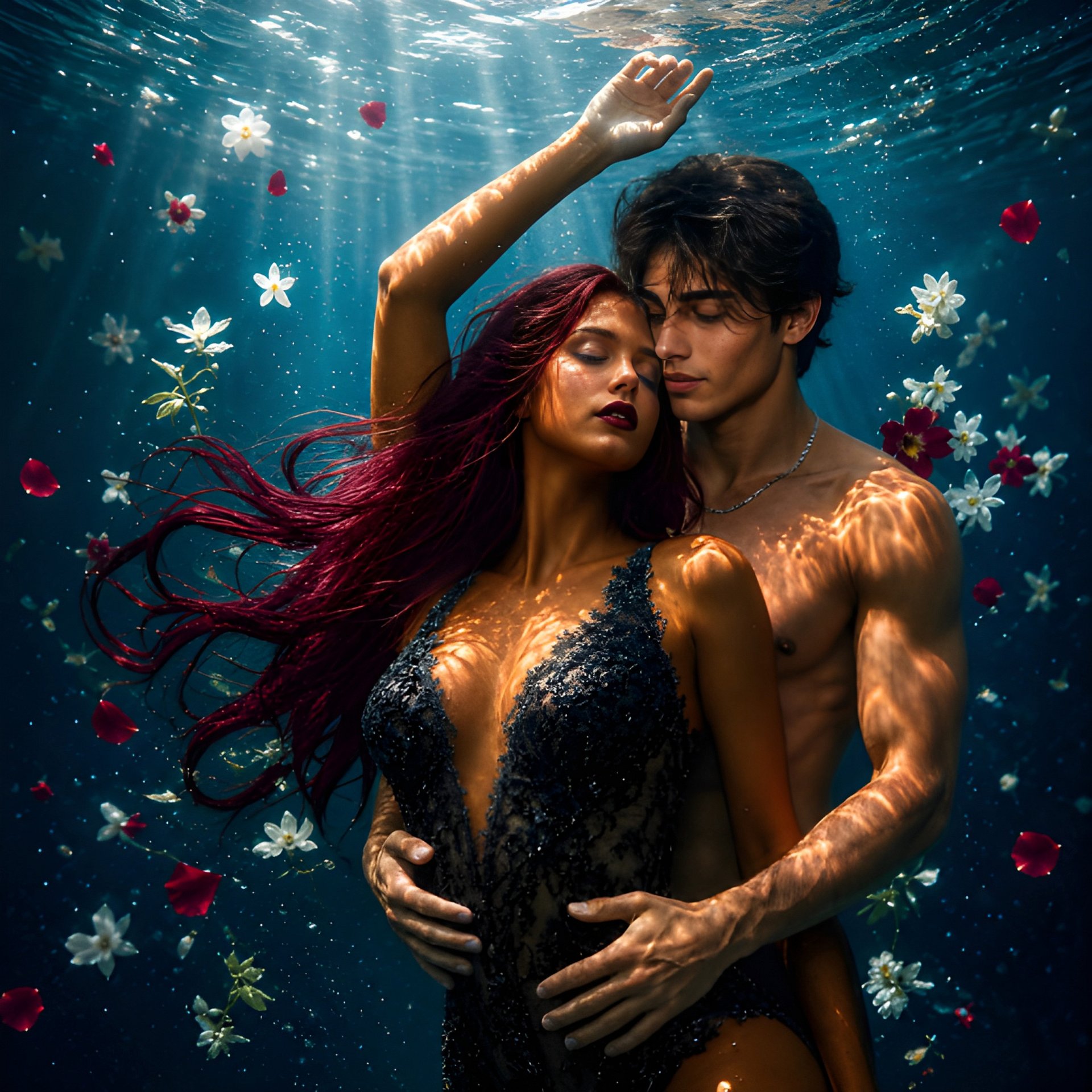 Underwater Couple Fantasy Art Print, Romantic Ocean Wall Decor, Surreal Love Poster 10x10 product image (6)