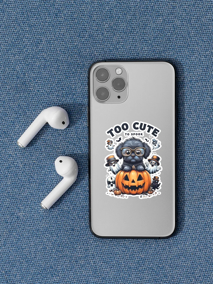 "Too Cute To Spook" Halloween Dog Vinyl Sticker | Waterproof Ghost & Pumpkin Decal for Laptops, Water Bottles product image (2)