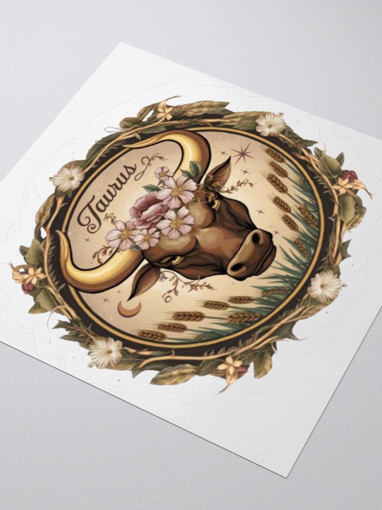 Exquisite Taurus Zodiac Sticker: Bull with Floral Wreath - Durable Vinyl product image (7)
