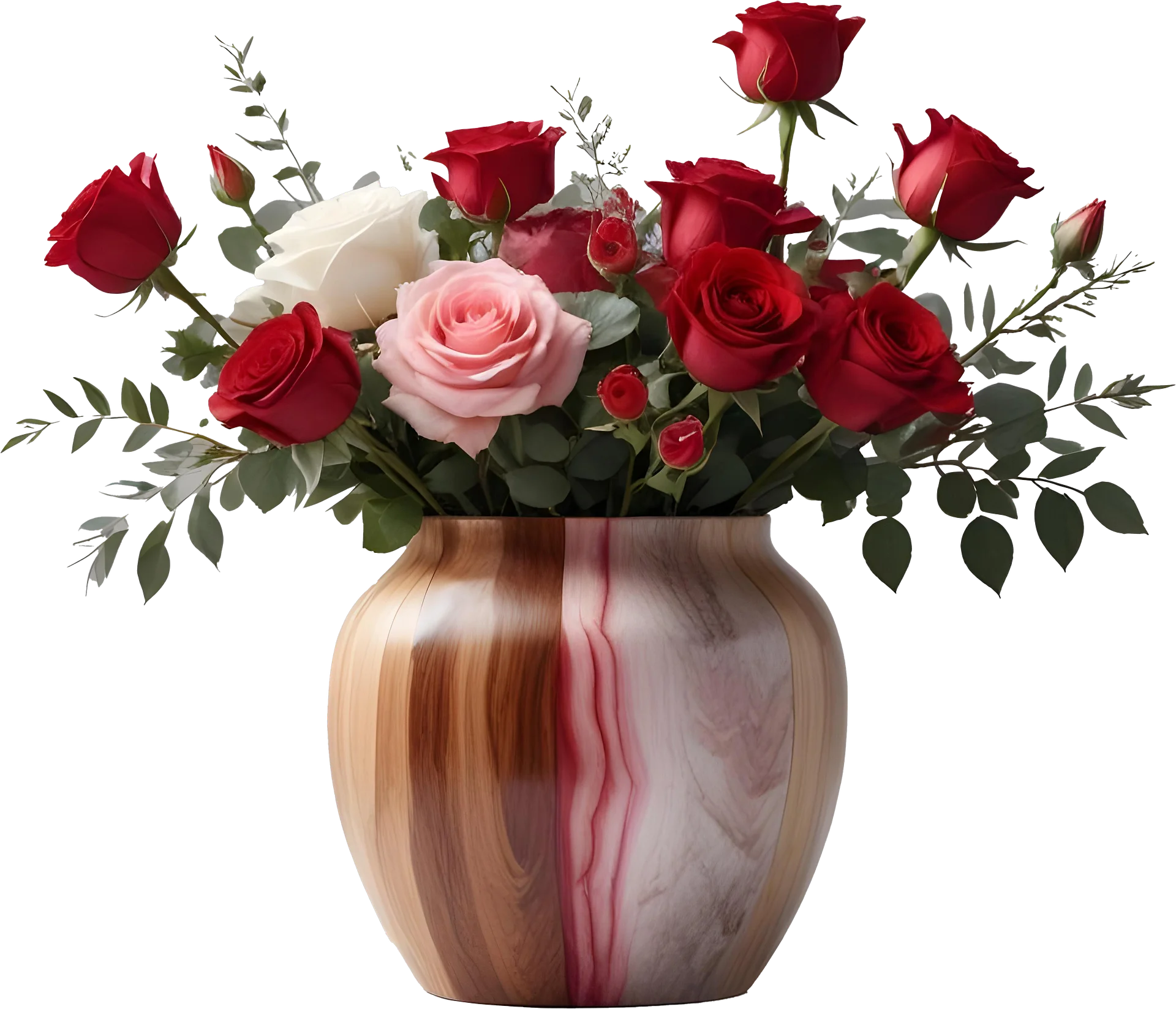 Timeless Wooden Vase with Roses - PNG product image (1)