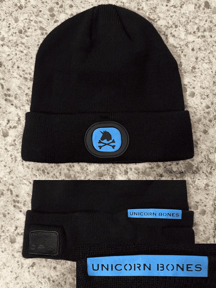 Glow-In-The-Dark Blue, LED Headlight Toque w/ Bluetooth Headset product image (1)