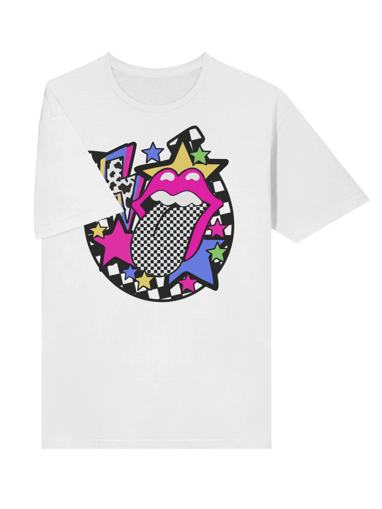 Retro Pop Art Checkered Tongue Neon Western Graphic Tee - Vibrant Y2K Style T-Shirt product image (4)
