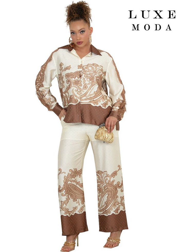 Paisley Eyelash Fringe Top & Pant Set - 2pc Color-Block Suit product image (2)