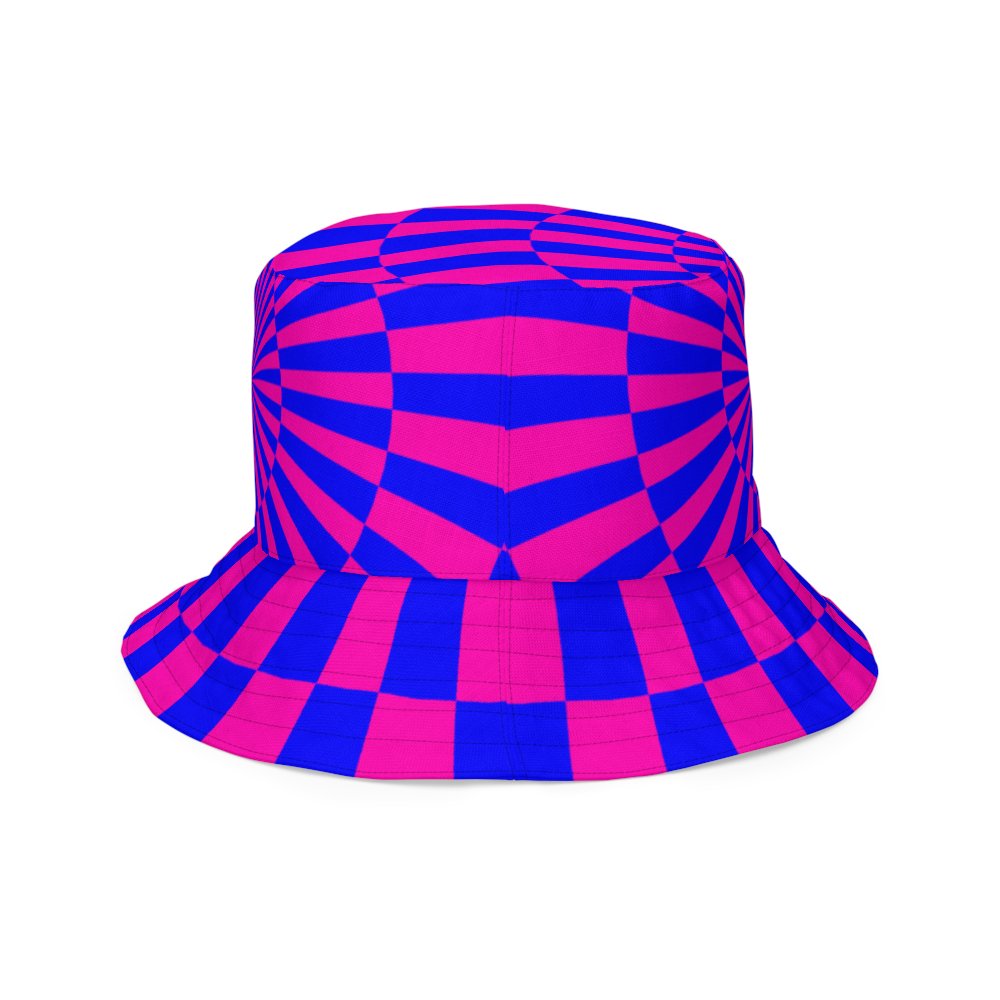 Twisted Circus Style Reversible Bucket Hat, Pink Blue Green Purple Spirals Checkers Accessory product image (7)