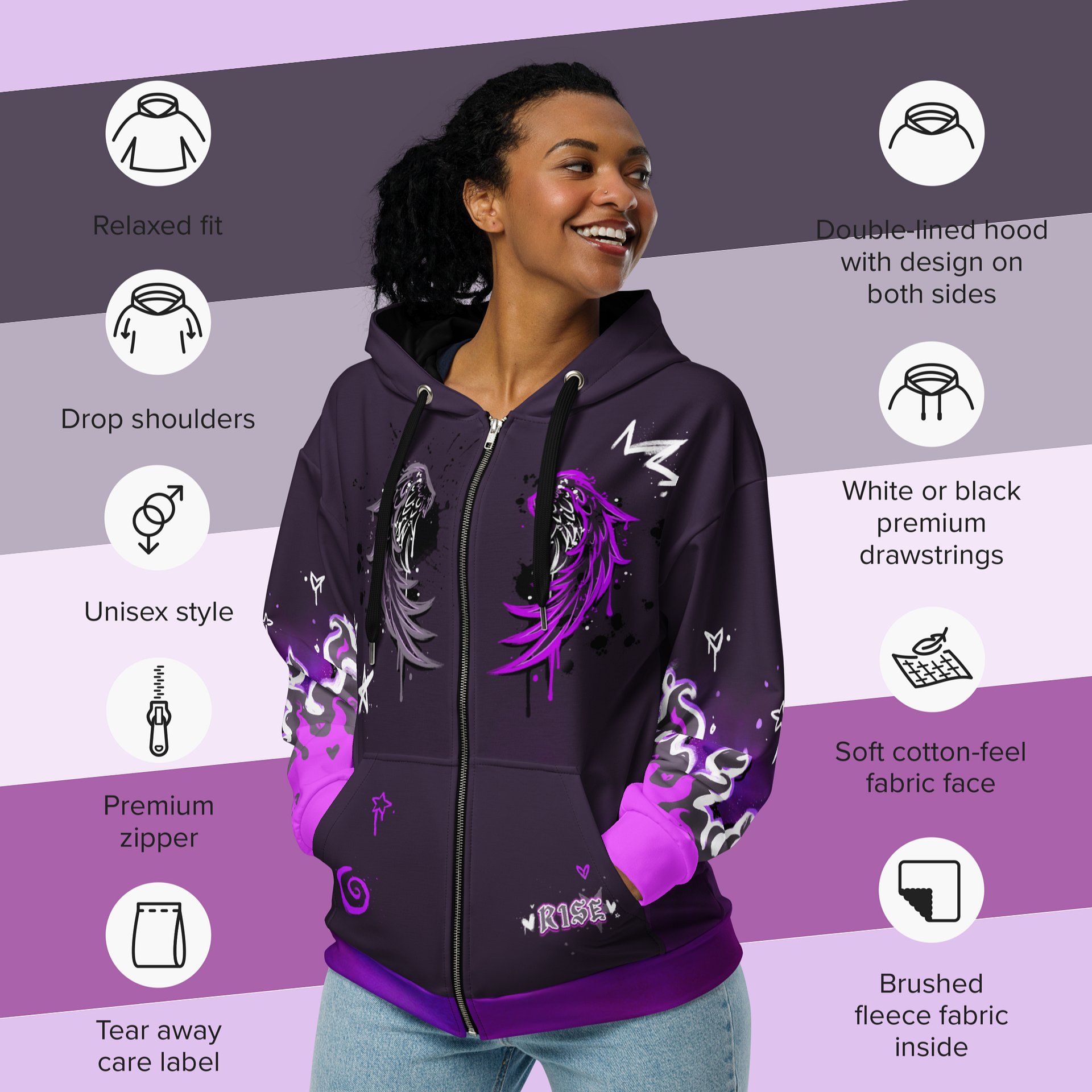 RISE Collection: Subtle Asexual Pride Phoenix Zip Hoodie - GRAY product image (5)