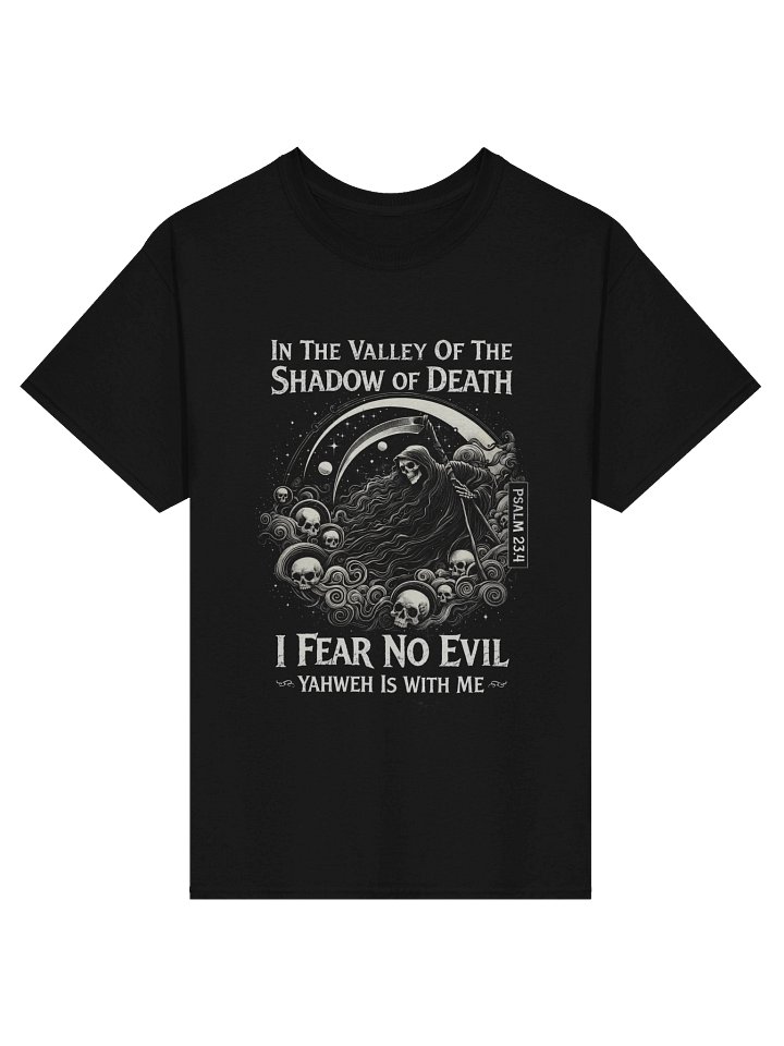 I Will Fear No Evil - Psalm 23:4 Angel of Death Scythe Skulls Heavenly Design Christian Apparel product image (1)
