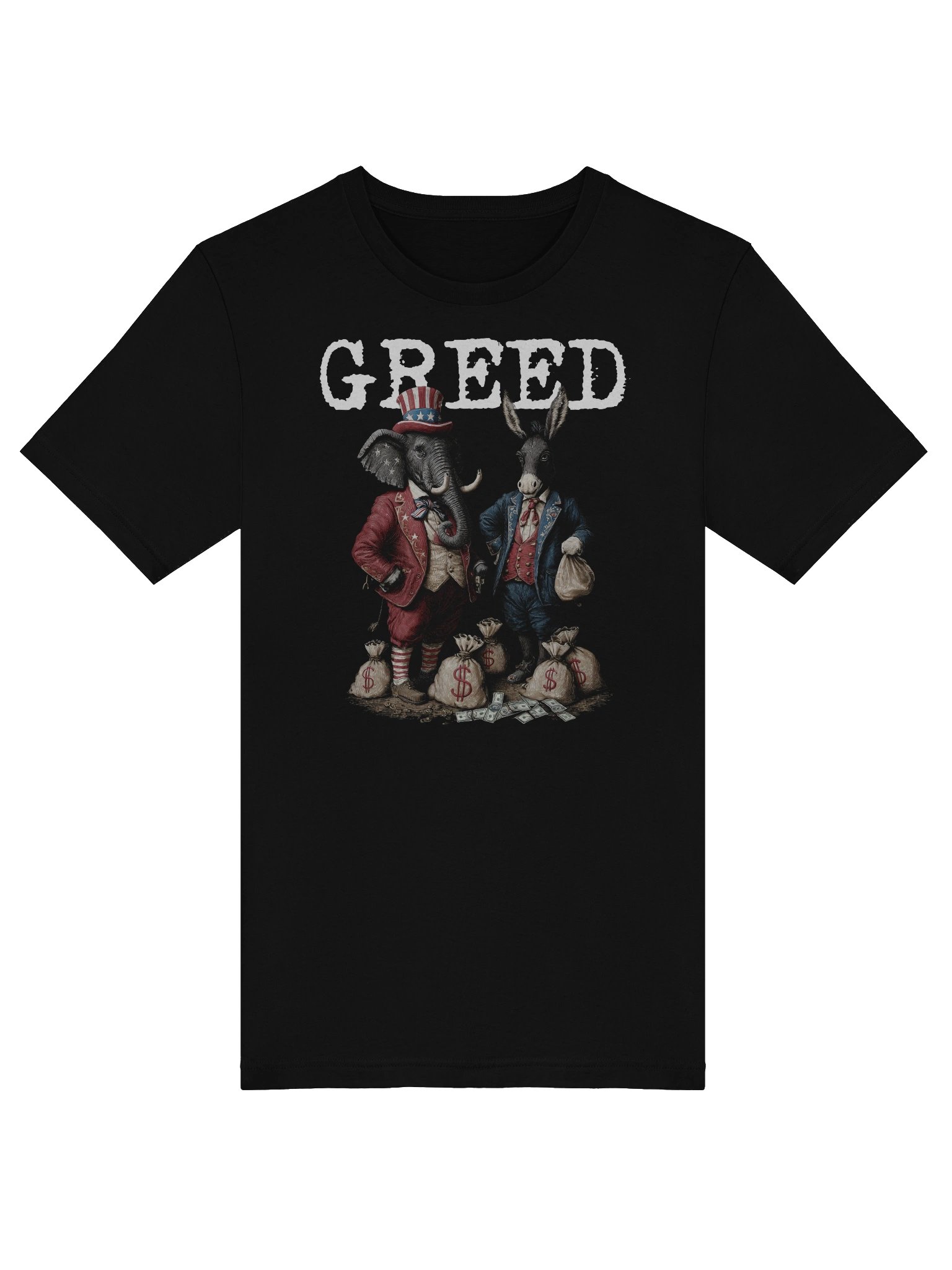 GREED - Political Statement - Republican, Democrat, USA, Politician, Elephant, Donkey, Money grabber IRS Big Government, Activism, Activist T-Shirt product image (5)