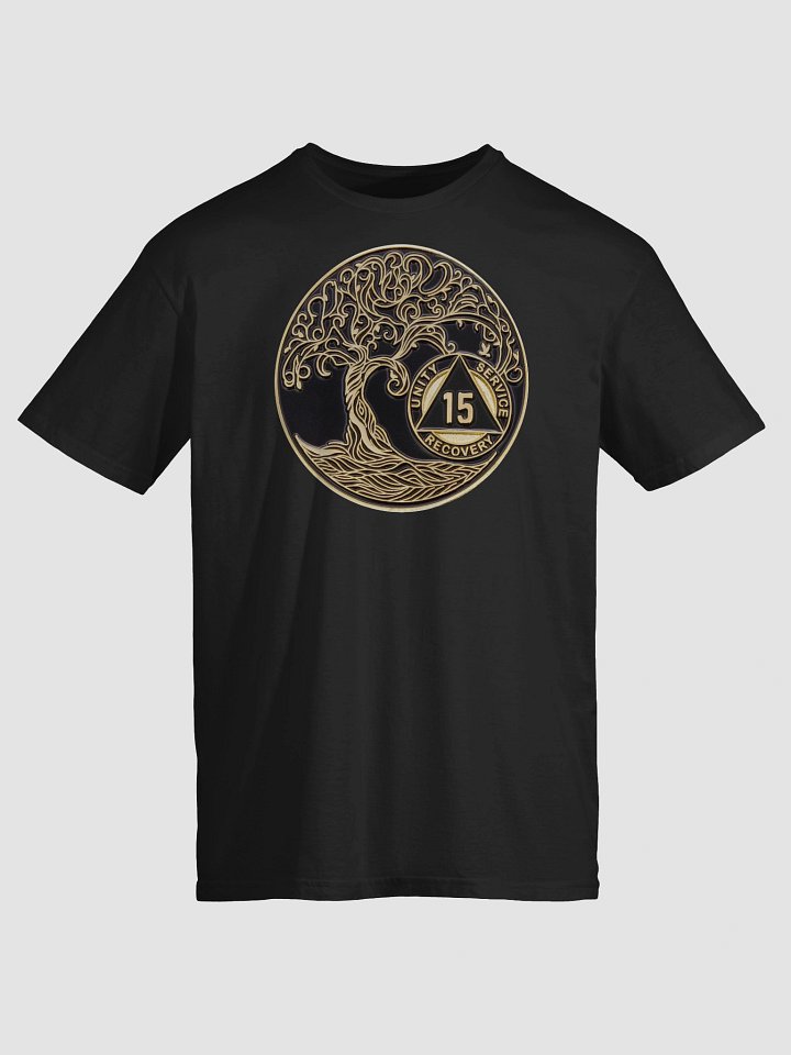 Twisted Tree of Life 15th Year Sobriety Black Medallion | Recovery T-Shirt Inspiring Sobriety product image (1)