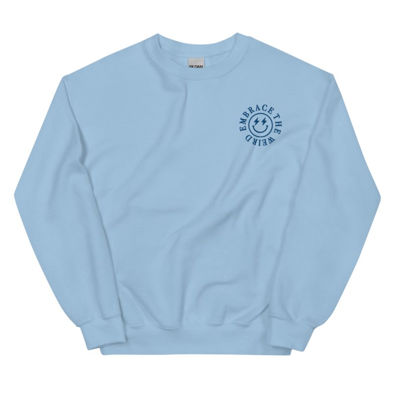 'Embrace The Weird' Crewneck - Light Blue with Royal Embroidery product image (1)