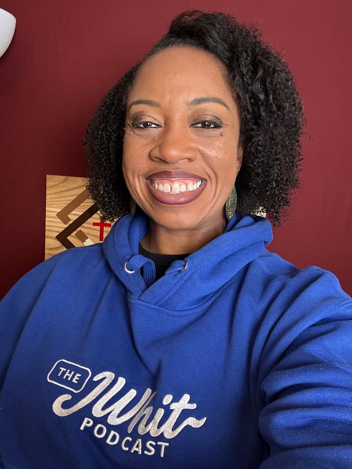The JWhit~ Podcast Hoodie (White letter) Screen-printed product image (1)