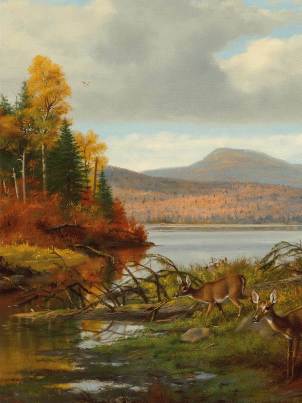 Antique Whitetail Deer in Fall Landscape Canvas Print product image (3)