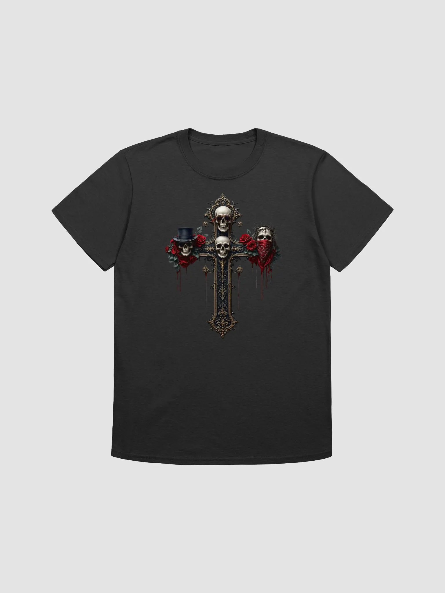 Guns N’ Roses Gothic Cross Skull T-Shirt | Ornate Rose Rock Graphic Tee | Classic Hard Rock Streetwear product image (1)