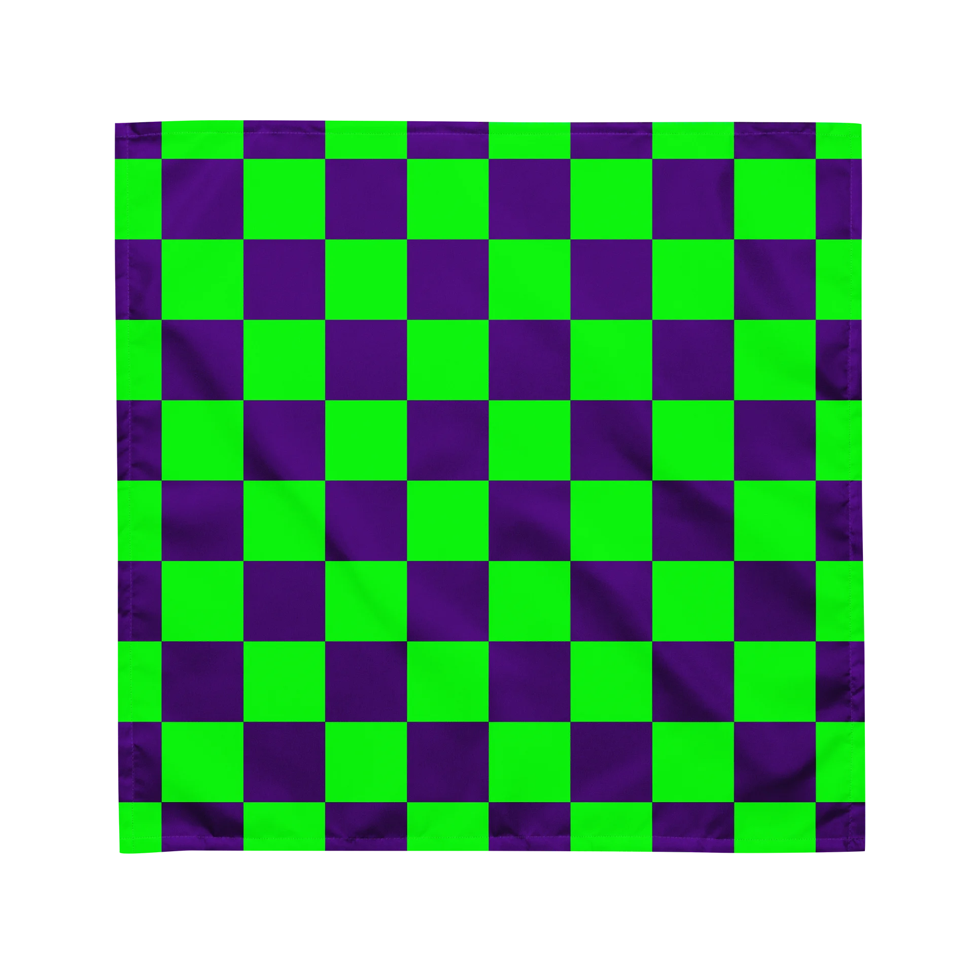 Twisted Checkers Neon Green Purple Bandana, Retro Checkerboard Pattern Accessory product image (1)