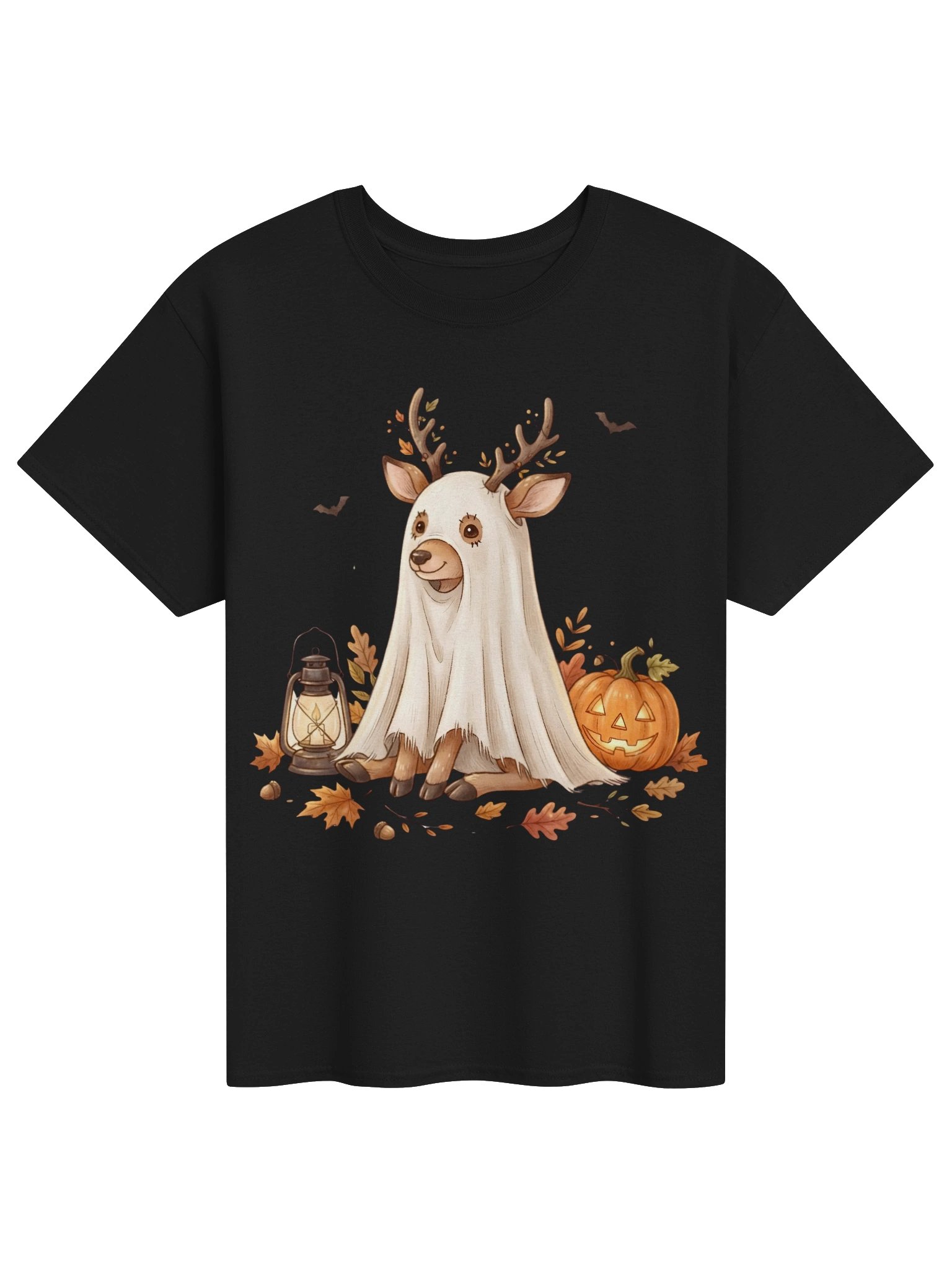 Ghost Deer Costume Tee | Cute Halloween Deer, Pumpkin & Lantern Shirt product image (1)