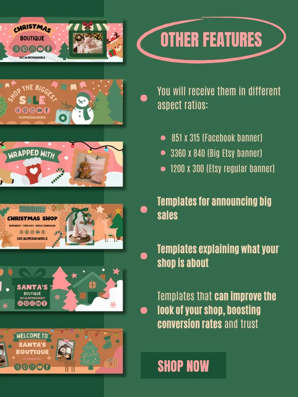 Cute Coquette Christmas Etsy Banners Templates (Canva) product image (5)