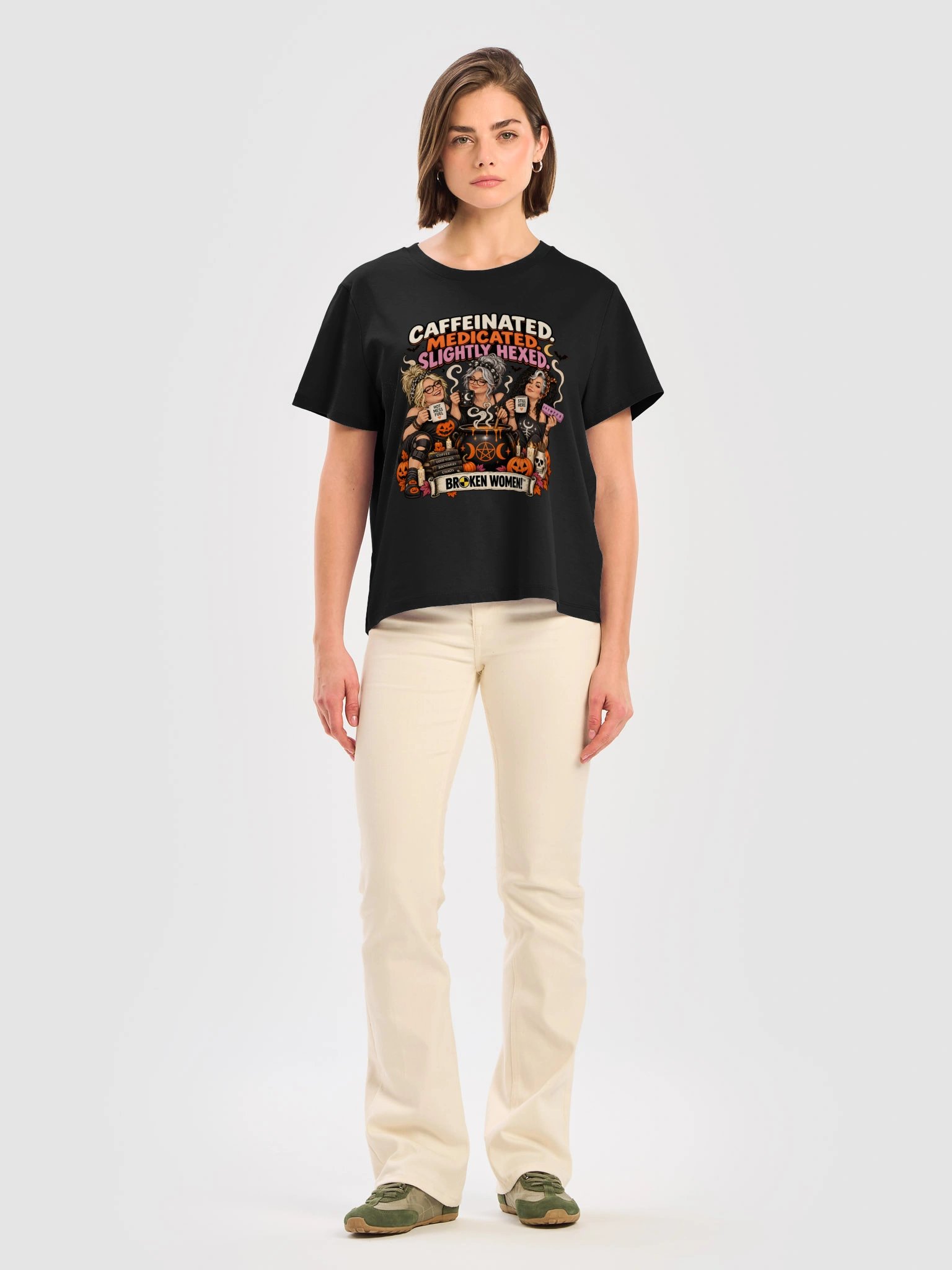 Funny Halloween Witch Shirt — Caffeinated, Medicated, Slightly Hexed | Broken Women!™ product image (6)