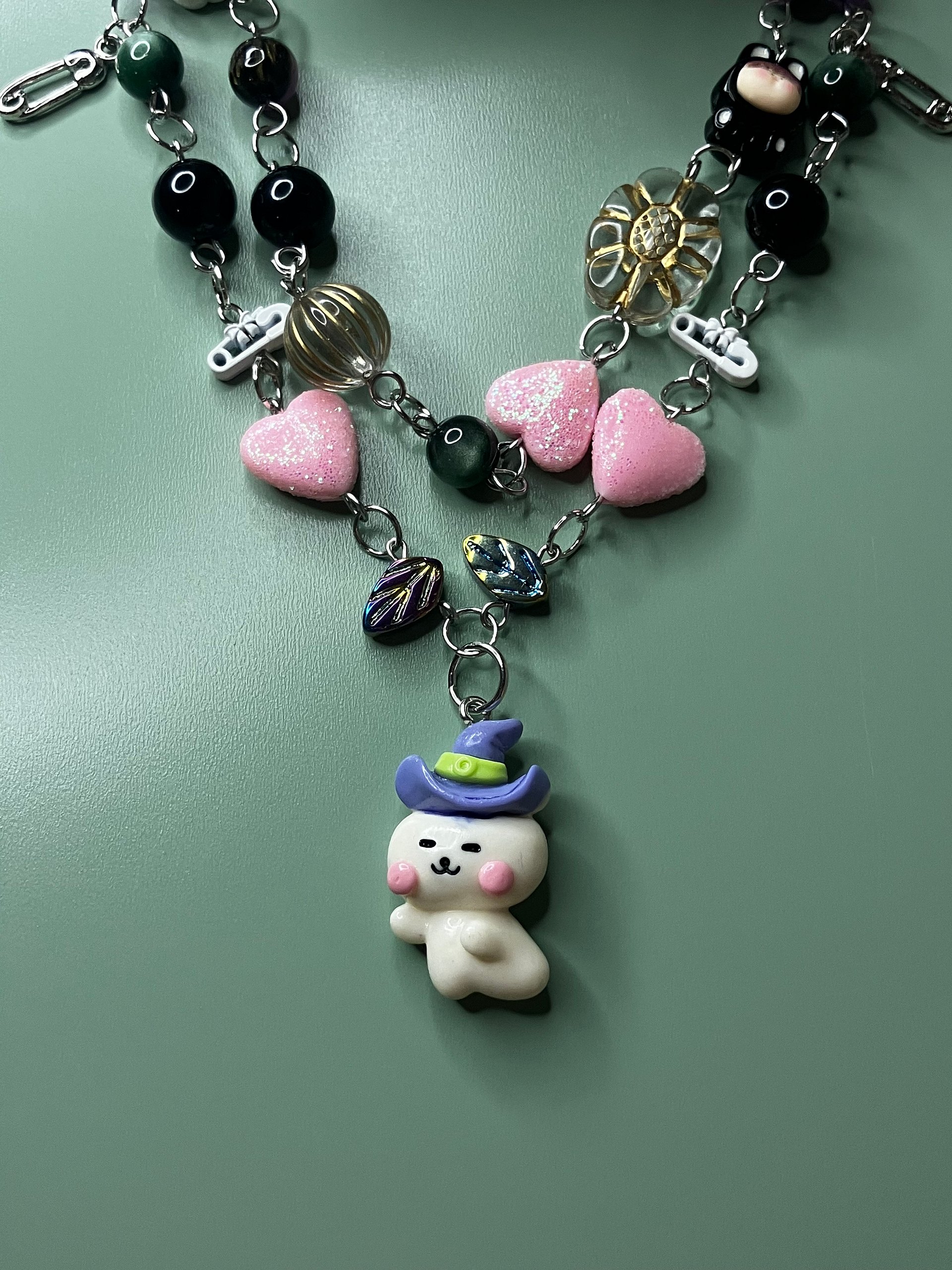 Pastel Goth Decoden Phone Clip Mirror with Beaded Dangle Charm Handmade product image (3)