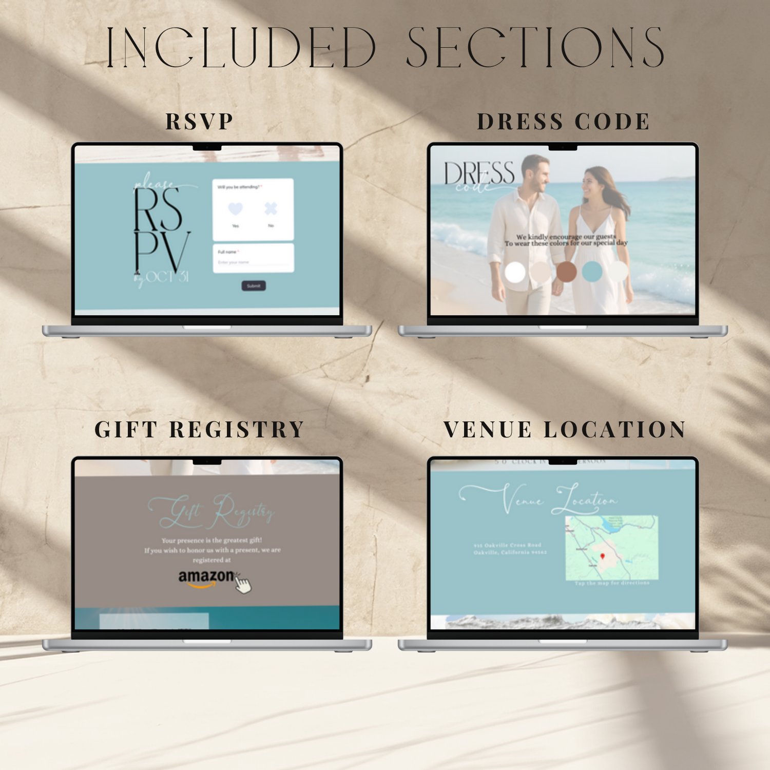 Beach Wedding Website Template | Coastal Ocean Theme | Editable Canva Template | Destination Wedding | RSVP Website | 5x7 Invite Included product image (4)