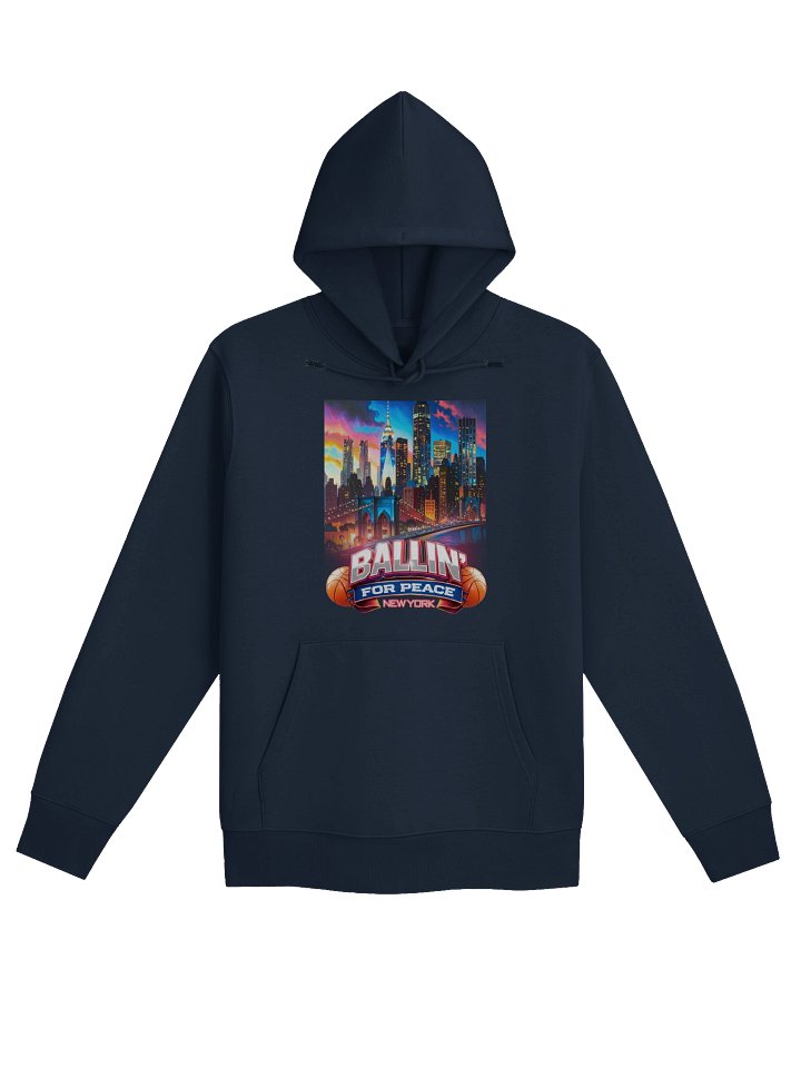 Ballin’ For Peace New York Unisex Hoodie – Urban Basketball Streetwear Hoodie with NY Skyline & Bridge Design product image (3)
