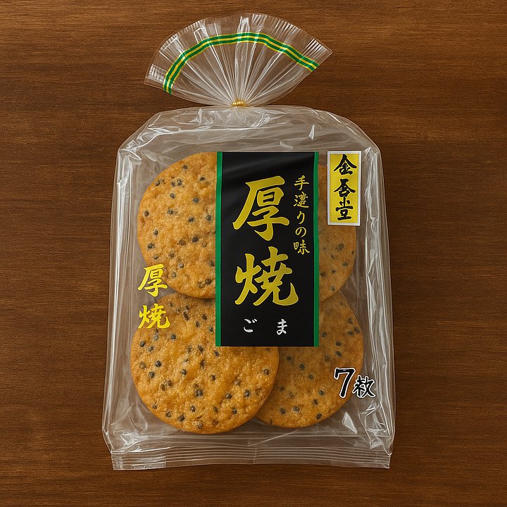 🎎 Kingodō Goma Atsuyaki Senbei Black Sesame Crackers Japan 7pcs 160g product image (1)
