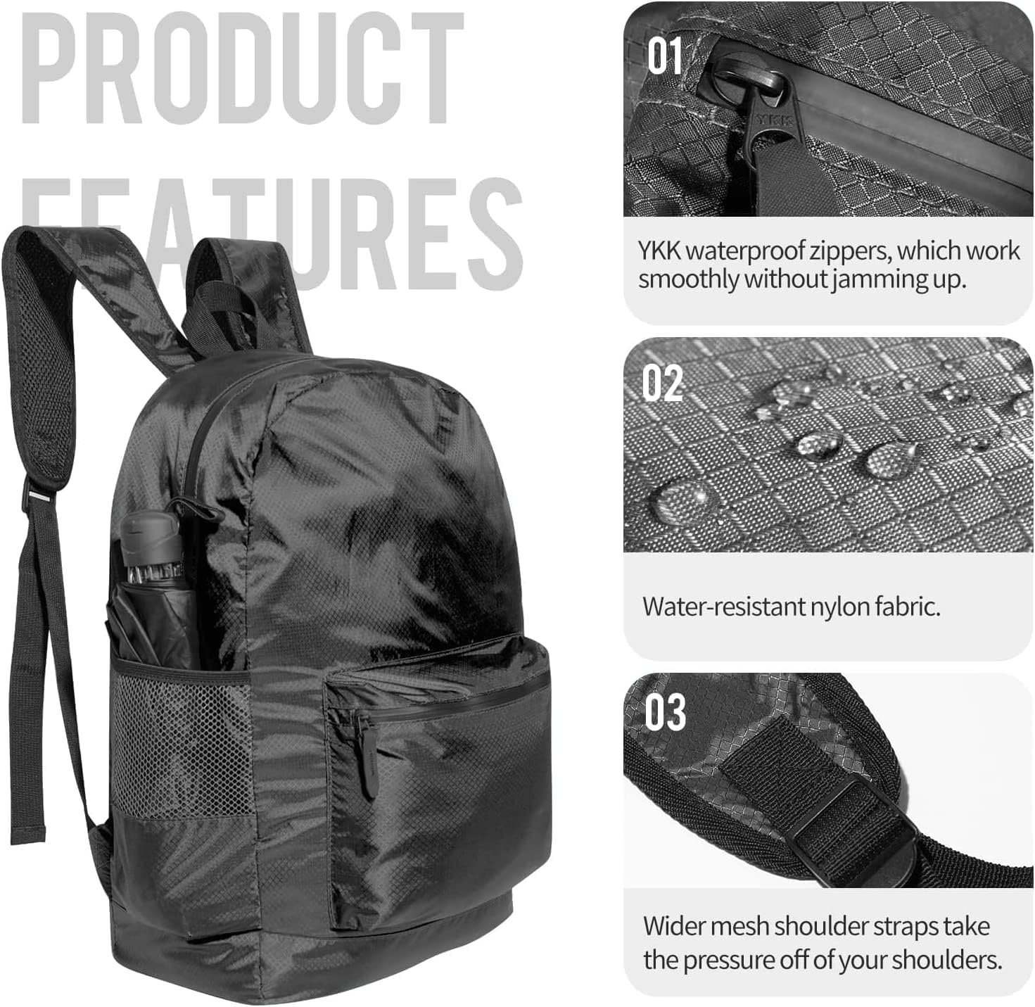 MEEBOY Lightweight Foldable Backpack, Water-Resistant Hiking Daypack bags product image (3)